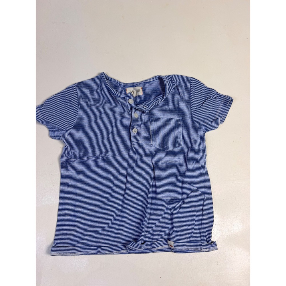Me & Henry Henley Shirt Kids 4/5Y Blue Excellent Striped Short Sleeve Pocket
